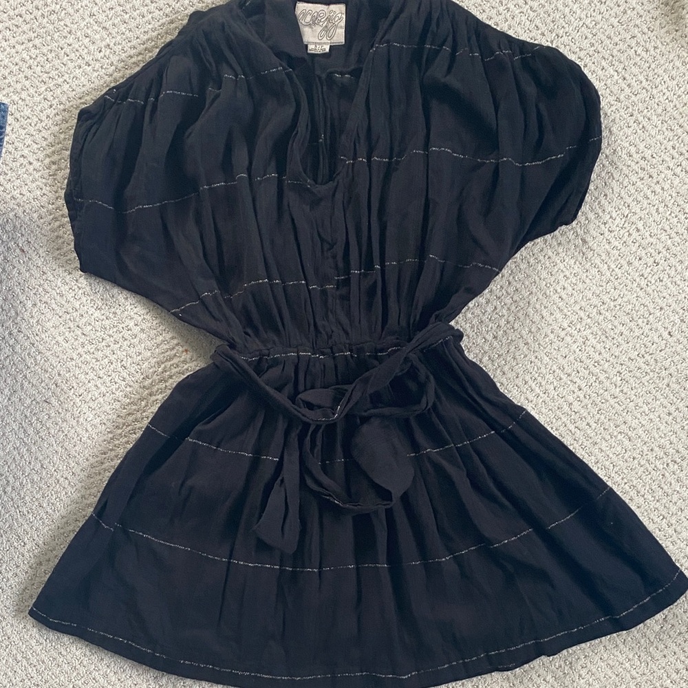 Ace & Jig Black Tie-Waist Dress with Silver Stitching, size S